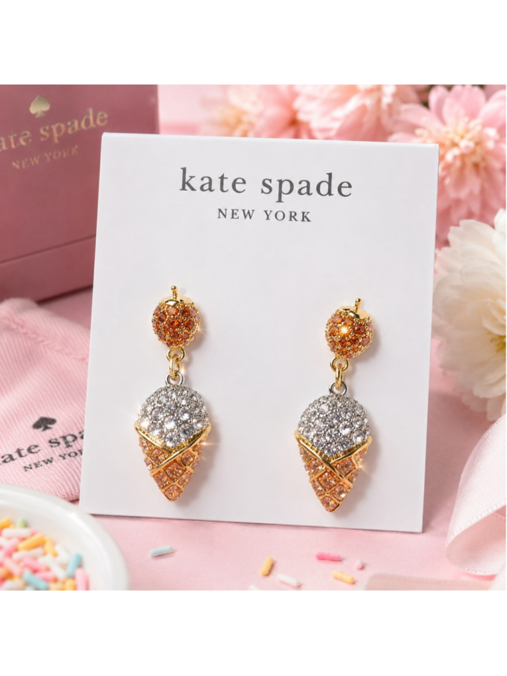 Kate Spade Ice Cream Cone Crystal Drop Earrings - Picture 1 of 5